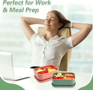 Lonchera Bento Rectangular Grande de Silicona con 2 Compartimentos, Apta para Microondas, Libre de BPA, Calentable, para Niños - Product Image 5