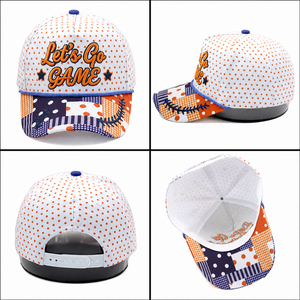 Cappellino da Baseball Strutturato a 5 Pannelli Bicolore con Ricamo 3D 'Let's Go GAME' e Stampa a Pois, Cappello Snapback per Eventi Sportivi e Feste - Product Image 3