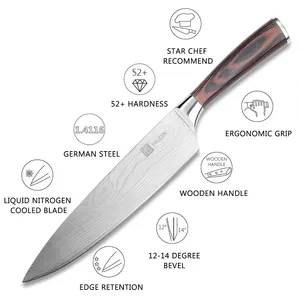 Juego de cuchillos de cocina personalizados de 3 uds., juego de cuchillos de Chef de hoja ultraafilada de acero inoxidable con mango de madera