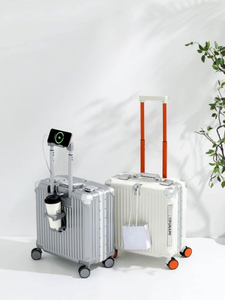 Đen bánh xe hành lý nhôm trọng lượng nhẹ nhỏ nhất vali hành lý với USB cổng Cà Phê chủ và túi móc áo - Product Image 3