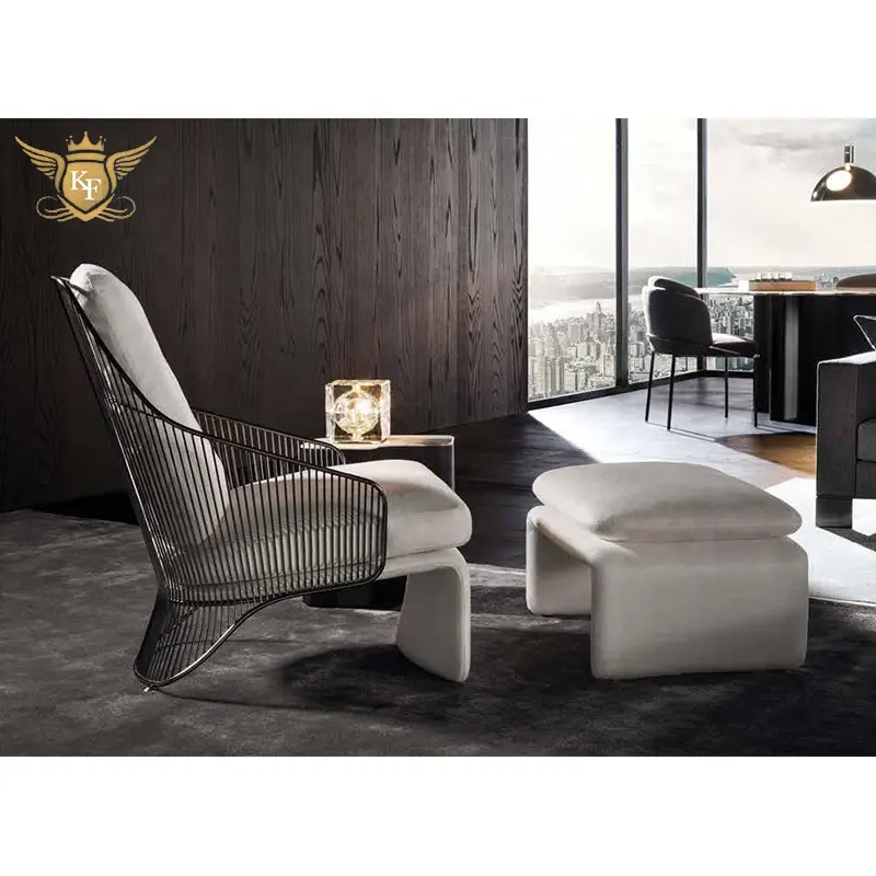 Indoor Goud Stalen Basis Uniek Design Woonkamer Stoel Bank Moderne Elegante Lederen Chaise Lounge Hotel Recreatiestoel