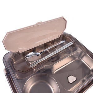 Plastic Lid Stainless Steel 4 Compartment <strong>Plates</strong> Canteen <strong>Plates</strong> Lunch Tray <strong>Tiffin</strong> Lunch Box Food Container - Product Image 5