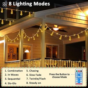 ไฟประดับพลังงานแสงอาทิตย์กลางแจ้ง เชือกป่าน 8 เมตร 160 LED กันน้ำ หลอดไฟกันแตก ไฟตกแต่งวันหยุด ไฟตกแต่งคริสต์มาส - Product Image 3