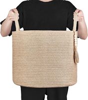 Panier de rangement tissé en corde de chanvre 16 "W X 13.8" L Organisateur de bac de décoration intérieure, parfait pour ranger les couvertures dans le salon/chambre à coucher