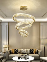 Lustre LED moderne en cristal K9 pour escalier, grand modèle rond, décoratif de luxe, télécommandé, pour villa, vente en gros