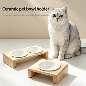 Soporte Elevado para Comedero de Perro Ecológico de Madera con Tazones de Cerámica, Tamaño Individual y Doble para Mascotas, Uso en Exteriores - Product Image 3