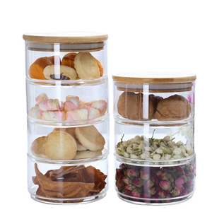 Pot en verre transparent empilable à trois couches, récipient de stockage alimentaire en borosilicate avec couvercle en <span class=keywords><strong>bambou</strong></span> hermétique - Product Image 2