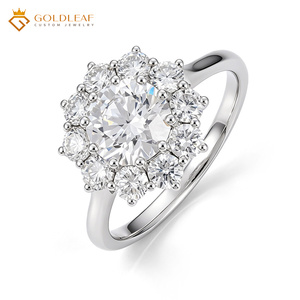 Goldleaf 18K White Gold 2 3 4 Carat D Vs1 Round Diamond Flower Ring Suitable for Wedding, <b>Gift</b>, <b>Memorial</b>, Daily Wear - Product Image 1