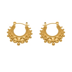 Boucles d'oreilles créoles couronne en U rétro de luxe léger Enigma Europe États-Unis en acier inoxydable plaqué or véritable 18 carats pour femme - En stock - Product Image 1