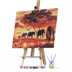 Pintura al óleo personalizada por números, cuadro de elefante de paisaje africano moderno, regalo, gran oferta