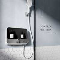 Panneau de douche bicolore avec douchette à main, étagère de rangement noire, commande à double bouton, ensemble de douche mural pour salle de bain