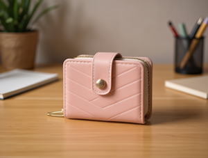 Portafoglio bifold da donna di piccole dimensioni in materiale PU con chiusura a bottone in stile minimalista - Product Image 2