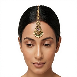 Bijoux de cheveux Mangtikka en laiton plaqué or, finition antique, qualité supérieure luxe, pour collection de mariage. - Product Image 2