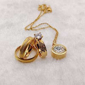 Guangzhou perhiasan Arab Saudi pernyataan cincin berlapis emas liontin wanita cincin pernikahan pertunangan set pasangan - Product Image 5