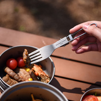 Ensemble de vaisselle en titane télescopique pliant extérieur Portable costume pour Camping pique-nique-cuillère fourchette uniquement ustensiles de cuisine en titane pur