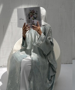 Ramadán Turquía mariposa Kaftan brillo poliéster manga murciélago modesto vestido islámico Hijab conjunto invierno elegante musulmán Abaya - Product Image 5