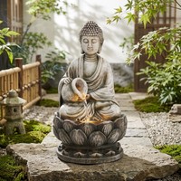 Fuente de Buda con Cascada Recirculante y Recipiente Luminoso - Regalo Relajante para Meditación, para Uso en Interiores y Exteriores