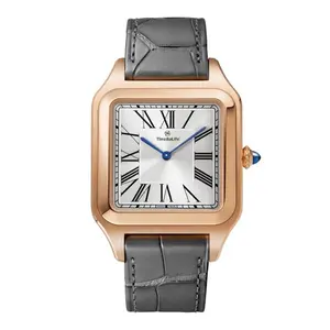 Cadran carré de luxe de marque OEM, boîtier de montre, montre-bracelet, montres à quartz vintage avec bracelet en cuir pour hommes