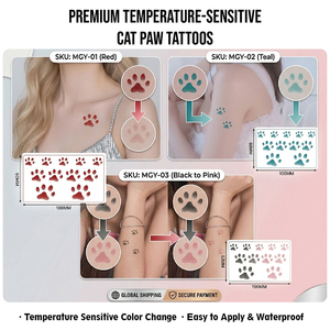Adesivi per il Corpo a Forma di Zampa di <span class=keywords><strong>Gatto</strong></span> Realistici, Termosensibili e Impermeabili, Personalizzabili all'Ingrosso, per Regali Promozionali, 3 Varianti Disponibili - Product Image 1