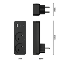 Adaptateur de prise russe avec 2 prises, 1 port USB, 2 ports USB-C, sortie 5V 2.4A, courant nominal 10A, prise compacte non mise à la terre