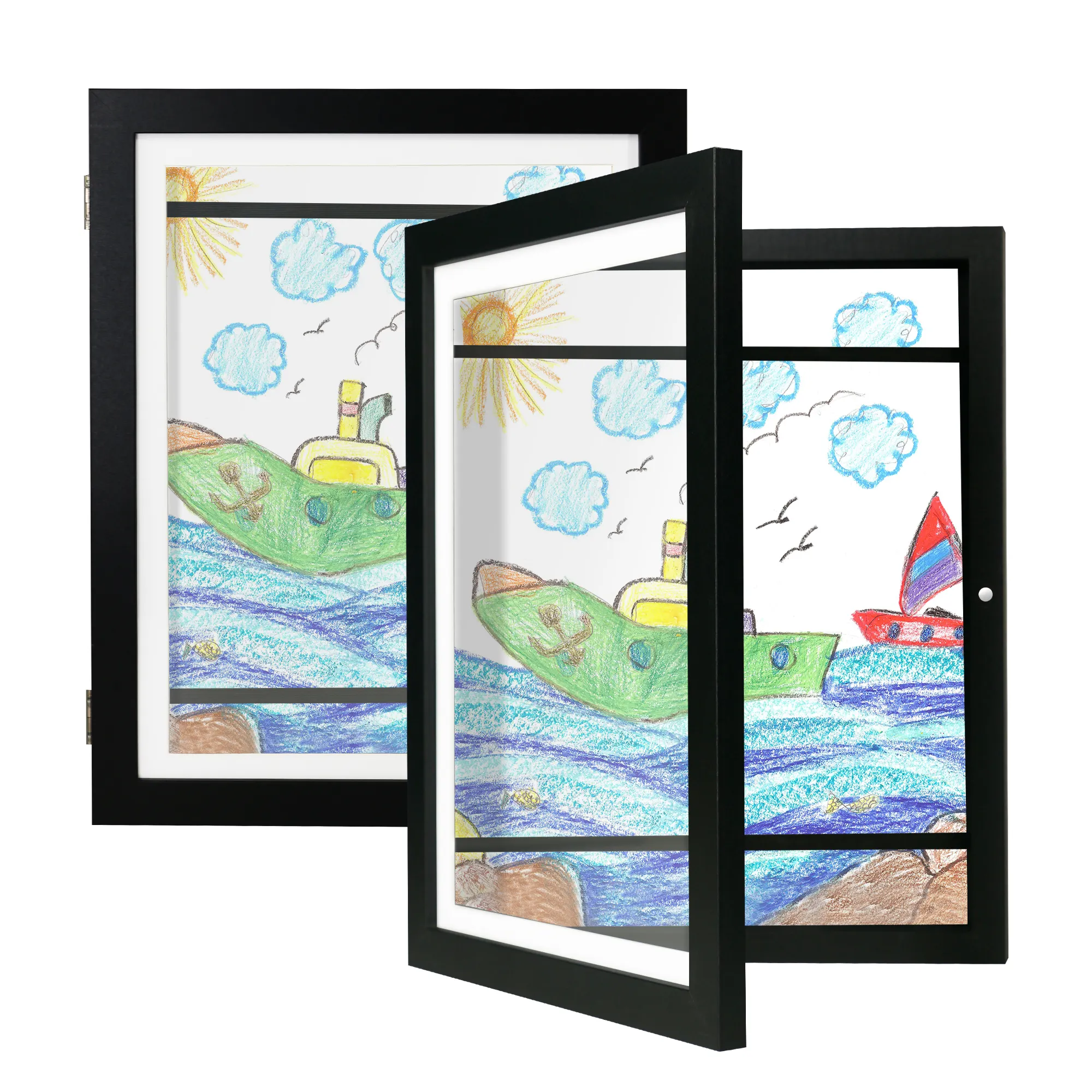 बच्चों कलाकृति तस्वीर फ्रेम में अस्थिर काले लकड़ी गुलाबी नीले A4 A3 A2 9X12 "बच्चों कलाकृति फ्रेम