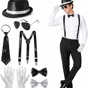 Tenues Disco Années 70 et <span class=keywords><strong>80</strong></span>, Costume de Danseuse, Gants à Paillettes, Chapeau Noir, Lunettes de Soleil, <span class=keywords><strong>Cravate</strong></span>, Sangle à Paillettes pour Halloween, Cosplay, Fête - Product Image 4