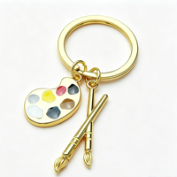 Porte-clés d'artiste en alliage de zinc doré, palette de peinture émaillée multicolore, croix et pinceaux, breloque de sac