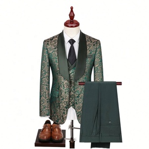Completo <span class=keywords><strong>da</strong></span> Uomo di Alta Gamma (Giacca + Gilet + Pantaloni) Stile Britannico Elegante in Jacquard ad Alta Densità per Matrimonio Set Tre Pezzi Regolare - Product Image 6