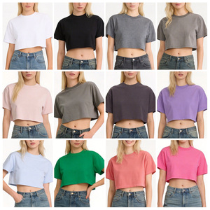 Women's Oversize Cropped T-Shirt <b>Round</b> Neck Short Sleeve Solid Color Casual Summer Breathable <b>Canvas</b> Street Fashion Style MLXL - Product Image 1