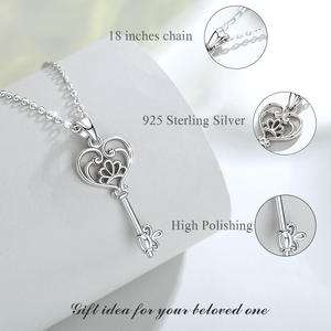 S925 Sterling Silver Irlandese Celtic Knot Serratura a Chiave di Fascino Del Cuore Della Catena A maglia Della Collana Del Pendente - Product Image 2