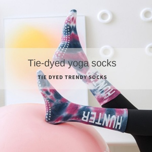 Customized Tie Dyed Silicone Non <b>Slip</b> Sports Socks for Spring and Summer Women MID Calf Yoga Socks - Product Image 4