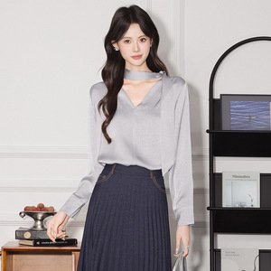 French Style Ribbon Blouse Women White V Neck Long Sleeve Wrap <b>Tie</b> Top Office Wear Slim Fit Solid Color <b>Polyester</b> Shirt Q9944 - Product Image 4