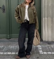 Veste courte en faux daim à ourlet bouffant pour femme, multicolore, style rétro, utilitaire, pour l'automne et l'hiver, décontractée