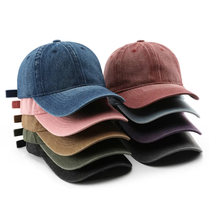 Casquette de baseball unisexe personnalisée en denim lavé de haute qualité 6 panneaux d'automne et d'hiver