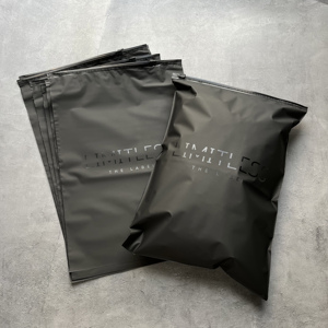 Custom Matte Black Zipper Bags with Glossy Black Logo - Clothing Packaging Bags for Retail - Product Image 4