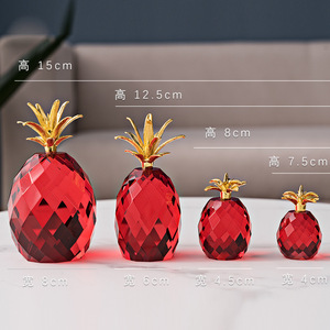 Red <b>Crystal</b> Pineapple Decorations Set Of 4 With Gold Tops For Home Decoration And Gifts - Product Image 3
