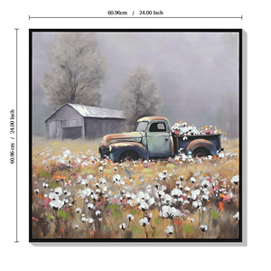Bauernhaus-Oldtimer Leinwand-Wandkunst, Alte Scheunenbilder Wandkunst, Ländliche Antike Pickup-Truck Leinwanddrucke für Frühlingsdekoration - Product Image 6