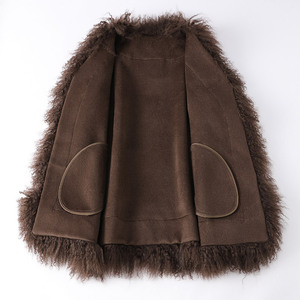 Jancoco Nuevo Abrigo de Lana de Cordero Esponjoso a la Moda para Mujer, Abrigo Corto Personalizado de Lana de Cachemira Genuina con Cuello y Puños de Piel Mongola - Product Image 4