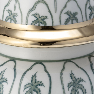 Vaso decorativo in ceramica con motivo a palme e bordo dorato per l'arredamento del soggiorno. - Product Image 5