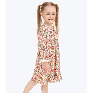 Vestido Floral Personalizado para Niñas Pequeñas, Manga Larga, Corte Holgado, Cuello con Lazo, Estilo Casual, Tallas 2-5 Años - Product Image 5