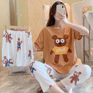 <span class=keywords><strong>Pigiama</strong></span> moda donna pantaloncini manica corta <span class=keywords><strong>pantaloni</strong></span> <span class=keywords><strong>lunghi</strong></span> 3 pezzi Set pigiami Loungwear sottile estate morbido latte freddo indumenti da notte coreani - Product Image 5