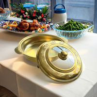 Plat de service rond en acier inoxydable pour restaurant, camping, réchaud à alcool, ustensiles de cuisine, buffet et réchaud de table en métal pour fêtes