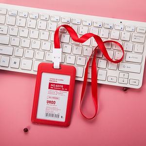 Porte-badge double transparent en cuir avec cordon et fonctions pour <span class=keywords><strong>permis</strong></span> de travail et carte d'identité - Product Image 1