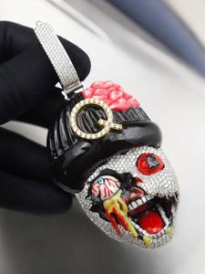 Pendentif Crâne de Clown Best-Seller, Bijou Hip Hop Moissanite Iced Out, Breloque Bling Plaqué Argent, Idéal pour Fêtes, En Promotion - Product Image 3