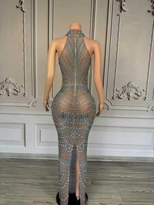 Abito da sera <span class=keywords><strong>elegante</strong></span> di lusso con perle e diamanti, spalline sottili, lunghezza al ginocchio, per donna, per <span class=keywords><strong>compleanno</strong></span>, festa, sexy, in rete, come da foto - Product Image 2