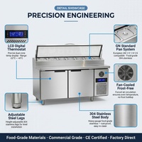 Table de préparation de salades réfrigérée commerciale d'usine OEM, en acier inoxydable 304, avec contrôle numérique de la température et refroidissement par ventilateur