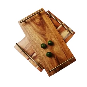 Nordic Christmas Dark Wood Metall Kaffee tablett Haushalt Rechteckige Akazie Holz Serviert ablett mit Edelstahl griff - Product Image 1