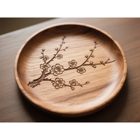 Assiette à fruits ronde en bois d'acacia de 23 cm, plusieurs choix, plateau à sauce en bois massif, petite assiette créative en bois
