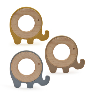 Mordedor de silicona con anillo de madera de haya <span class=keywords><strong>para</strong></span> bebé, juguete de dentición con forma de elefante, de grado alimenticio - Product Image 2