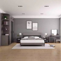 Muebles de Dormitorio Económicos para Hotel, Juego Completo de Madera Sólida con Base de Cama, Mesita de Noche, Armario y Tocador, Espacio Compacto y Moderno